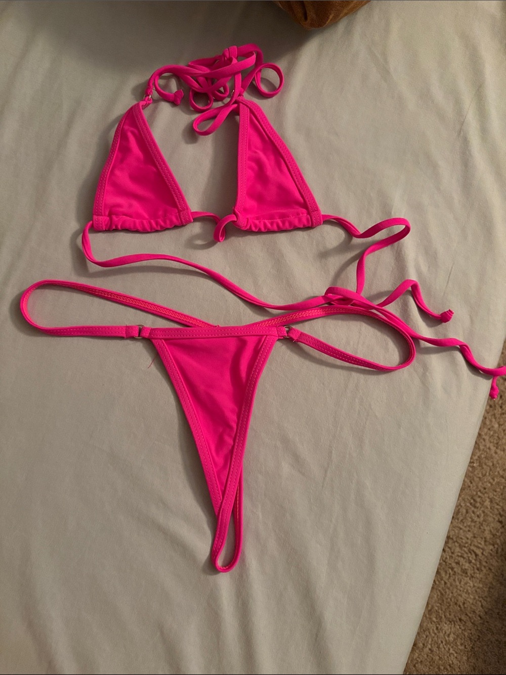 SHEIN Hot Pink Triangle String Bikini